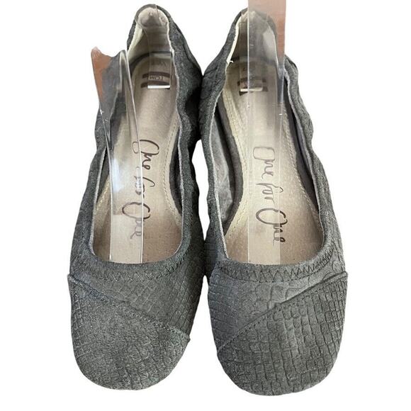 Toms Womens Gray Leather Reptile Print Slip On Square Toe Ballet Flats Shoes 7 - Picture 6 of 16